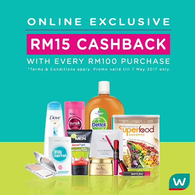 Watsons Malaysia Online Store Exclusive Cashback Promo