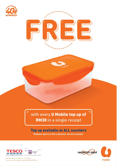 Tesco Malaysia Top Up U Mobile Reload Free Food Container Promo