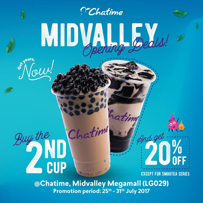Chatime Malaysia 20% Discount 2nd Cup Mid Valley Promo