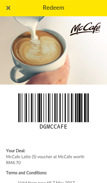 My Digi App Reward Free McCafe Latte Voucher