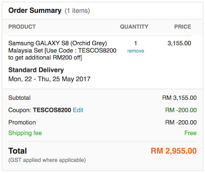 Samsung GALAXY S8 Tesco Malaysia Price Lazada Voucher Code Discount