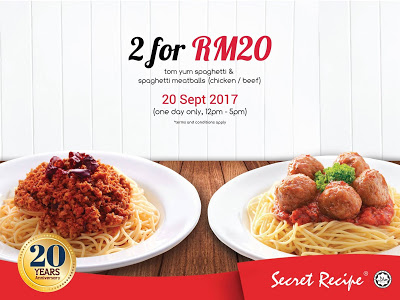 Secret Recipe Spaghetti 2 for RM20 Promo