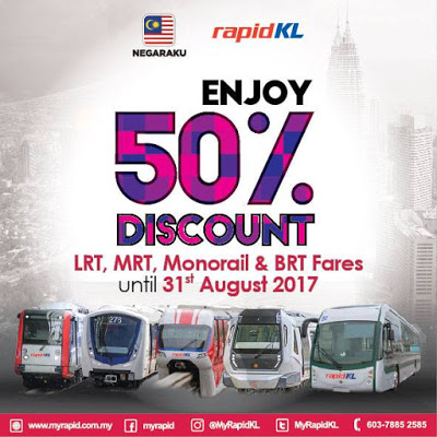 50% Discount on Rapid KL LRT MRT Monorail BRT Fares Price Promo