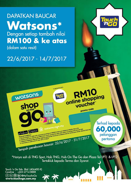 Top Up Touch 'n Go Card Malaysia Reload Free Watsons Voucher Promotion