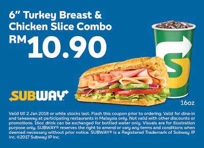 Subway Voucher: 7" Turkey Breast & Chicken Slice Combo RM10.90