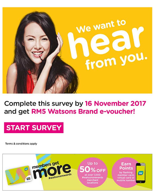 Free RM5 Watsons Brand e-Voucher When You Complete Online Survey