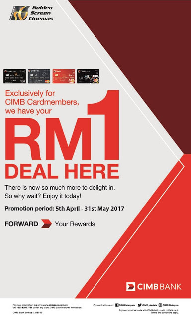 CIMB Card Members Reward GSC RM1 Movie Ticket Discount Deal