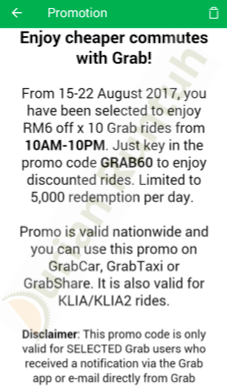 Grab Promo Code Malaysia Mobile App Message Discount