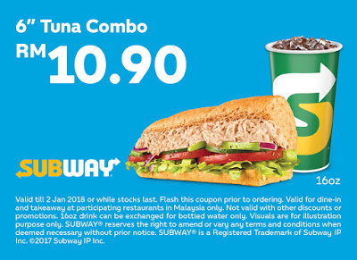 Subway Voucher: 6" Tuna Combo RM10.90