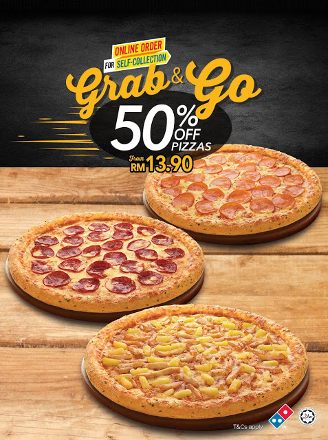 Domino's Pizza Malaysia Grab & Go Half Price Discount Offer Promo
