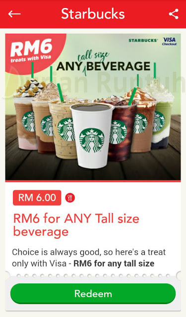 SweetSpot Mobile App Visa Checkout Starbucks Tall Size Beverage RM6