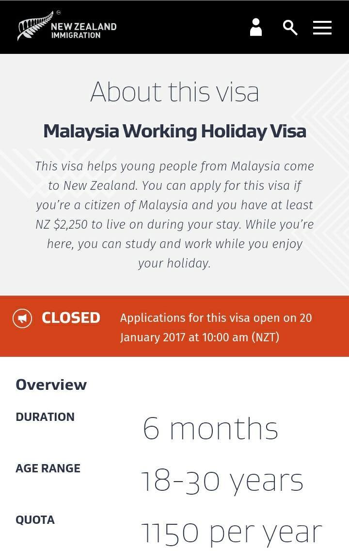 new zealand working holiday visa for malaysian
