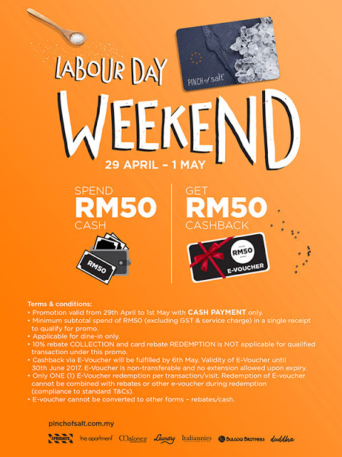 Pinch of Salt Loyalty Card Free Cashback E-Voucher Labour Day Weekend Promo
