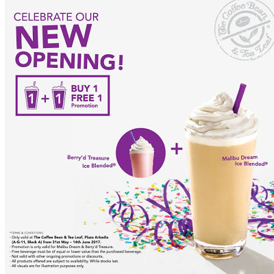 The Coffee Bean & Tea Leaf Buy 1 Free 1 Promo Plaza Arkadia Desa ParkCity